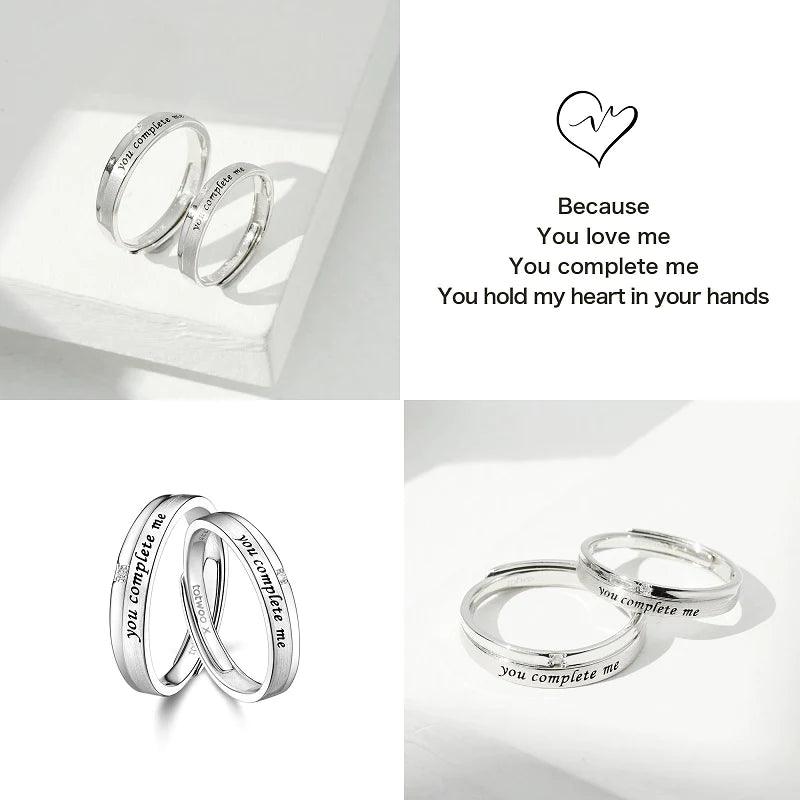 You Completed Me Silver Couple Rings Set - Circle and Luck Company