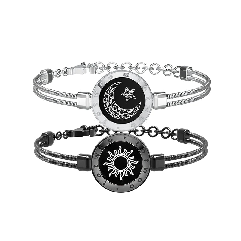 Sun&amp;moon Smart Vibration Bracelets with Snake Chain(Black+Silver) - Circle and Luck Company