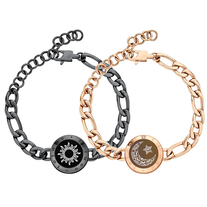 Sun&amp;moon Smart Vibration Bracelets with Figaro Chain(Black+Rose Gold) - Circle and Luck Company
