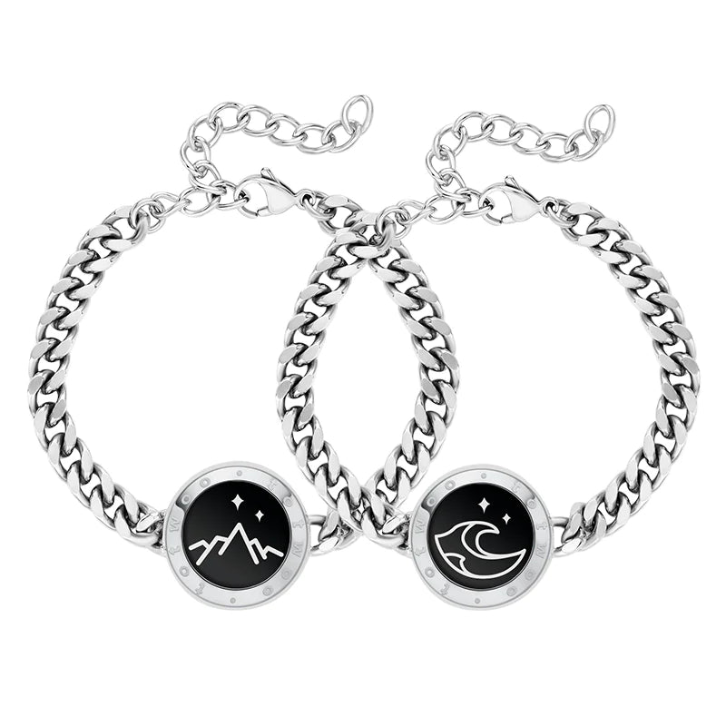 Mountain&amp;Sea Smart Vibration Bracelets with Cuban Chains(Silver+Silver) - Circle and Luck Company