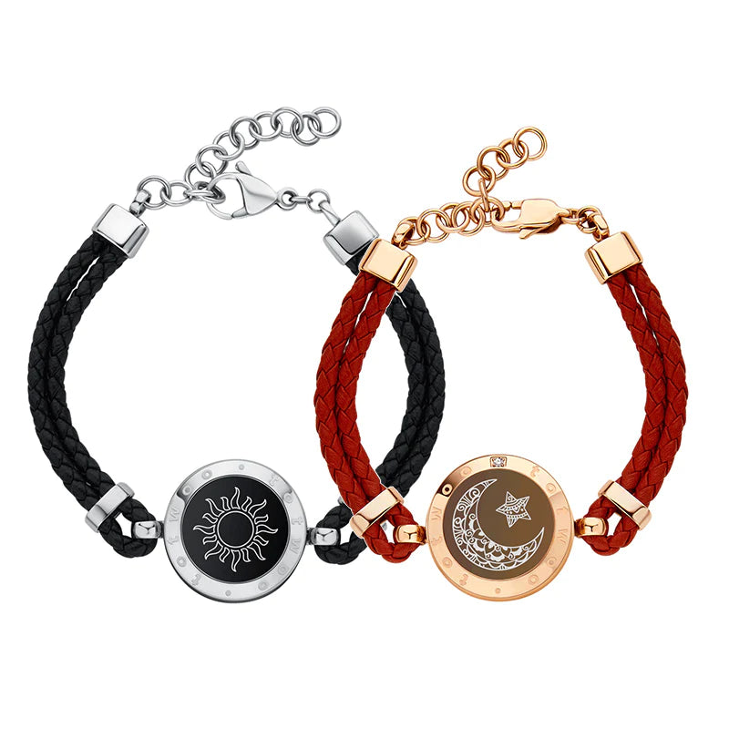 Sun&amp;moon Smart Vibration Bracelets with Braided Leather Rope(Black+Red) - Circle and Luck Company